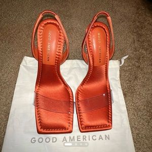 Good American Slingback Ombre Heel Satin Clear/Crystal Sandal - Size 6